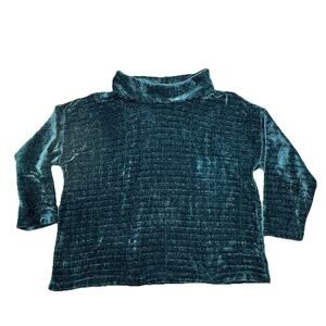 J Jill Sweater Womens Plus Size 2X Blue Cowl Neck Chenille Velour Pullover